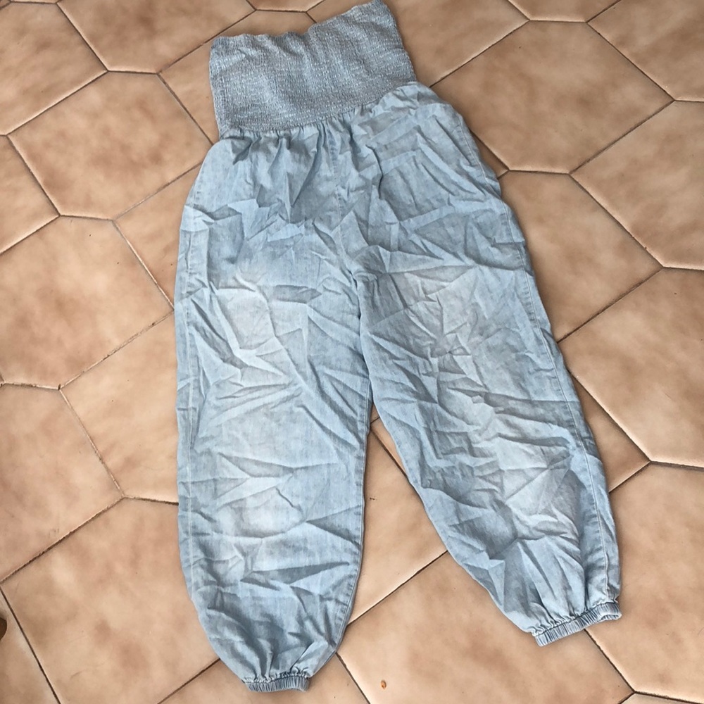 Olsenboye Denim Romper Sleeveless Long Pant